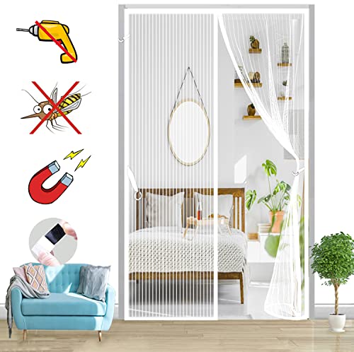 Magnet Fliegengitter Tür Insektenschutz, Ohne Bohren, Ist Ideal Für Die Balkontür Magnetvorhang, Fliegenschutz Terassentür-White-A|| 100x230cm(39x90inch) von HRSMTY