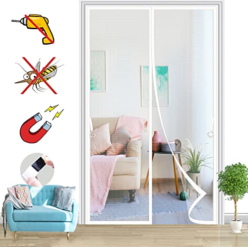 Magnet Fliegengitter Tür Insektenschutz, Ohne Bohren, Ist Ideal Für Die Balkontür Magnetvorhang, Fliegenschutz Terassentür-White-B|| 70x230cm(27x90inch) von HRSMTY