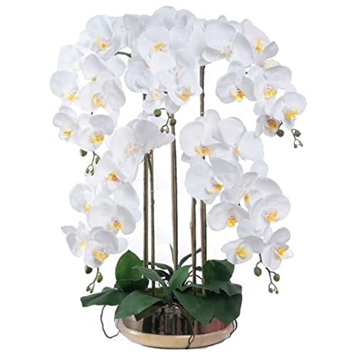 HRTC Künstliche Blumen mit Vase, künstliche Orchideen, 5 Köpfe, künstliche Phalaenopsis-Blumen, botanische Wohnkultur, Ornament von HRTC