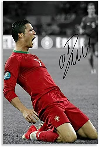 HRTNS Leinwand Druck Poster Cristiano Ronaldo Soccer Goal Celebration signiert für die Dekoration des Esszimmers Wandkunst Kunstwerk Malerei Kunstdrucke Bild 23.6"x35.4"(60x90cm) Kein Rahmen von HRTNS