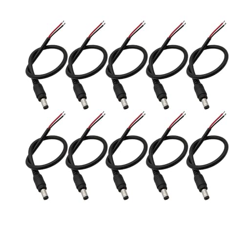 MIUYTRN 5,5x2,1mm Männlich Weiblich Anschlüsse 12V 24V 5A Power Pigtail Kabel Draht Stecker Buchse Kabel CCTV Kamera LED Streifen Licht DIY cuicui(10 Male) von HRTUFN