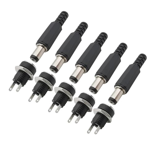 MIUYTRN 5,5x2,1mm Power Männlich Weiblich Buchse Adapter 12V 5.5 * 2,1mm Netzteil Stecker Jack Schraube Mutter panel Mount Connector 10/5/1 Paar cuicui(10Pair) von HRTUFN