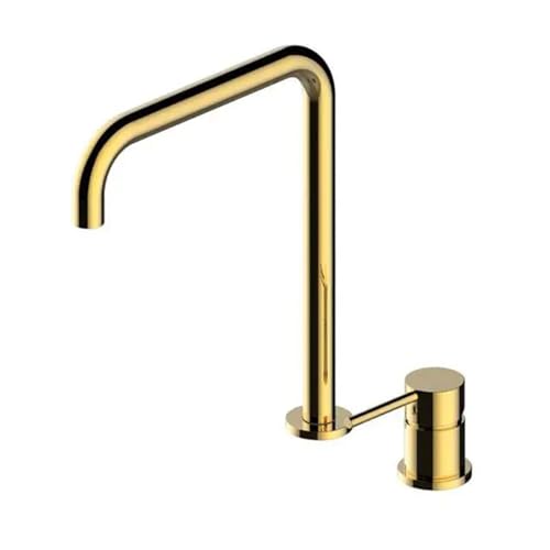 MIUYTRN Messing Heißes Und Kaltes Badezimmer Super Langes Rohr Zwei Löcher Becken Wasserhahn Bad Wasserhahn Waschbecken Wasserhahn 360 Rotierenden Verbreitet becken cuicui(Gold) von HRTUFN