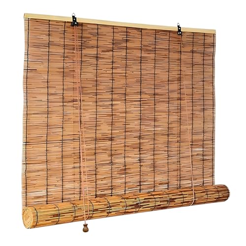 HRXQ Bambusrollo Outdoor Wetterfest Natür Gewebter Schilf Rollos & Jalousien Sichtschutz Raffrollo Bambus Für Fenster 60 80 90 100 120 130 140 160cm Breit Verdunkelungsrollo Für Türen Balkon Terrasse von HRXQ