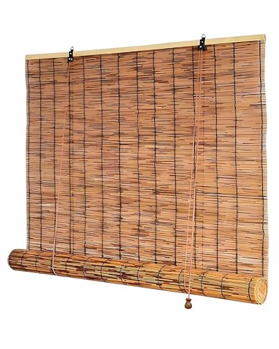 HRXQ Bambusrollo Wetterfest Aussen Schilf Vorhang Raffrollo Bambus Sichtschutz Sonnenschutz Rollos & Jalousien Bambusrollo Aussenbereich Für Pavillon Pergola Patio Veranda, 50-160cm Breit Größe Anpass von HRXQ