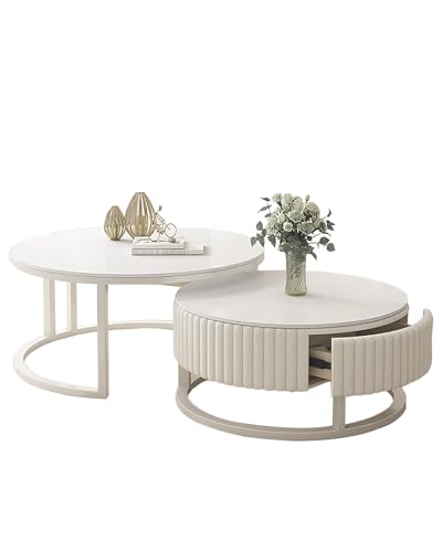 HRXQ Weiss Couchtisch Rund 2er Set Moderner Hochglanz Sofatisch Beistelltisch Für Wohnzimmer, 50+70cm Nested Runder Couchtisch Wohnzimmertisch Kaffeetisch Satztische Für Schlafzimmer HRXQ Weiss Couchtisch Rund 2er Set Moderner Hochglanz Sofatisch Beistelltisch Für Wohnzimmer, 50+70cm Nested Runder Couchtisch Wohnzimmertisch Kaffeetisch Satztische Für Schlafzimmer von HRXQ