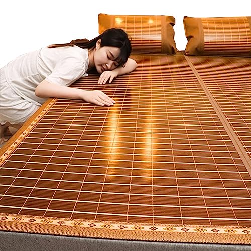 Sommer Schlafmatten Bambus-Matte Bett Schlafen Pad, Atmungsaktive Glatte Faltbare Sommer-Schlafmatten 190/195/200/220cm Faltbare Sommer Schlafmatte Für Doppelbett Familie ( Size : L200xW180cm/L79xW71i von HRXQ