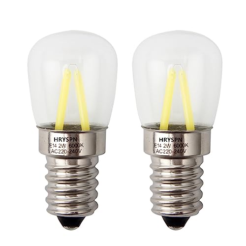 kühlschranklampe E14 led Lampe, Edison Vintage Glühbirne Kaltweiß 6000K AC 220-240V, 2W (25W Halogen Birne gleichwertig), 2er Pack von HRYSPN