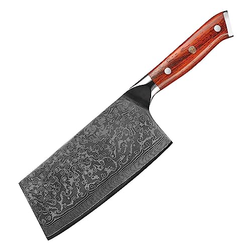 Chinesisches Kochmesser 16,8 cm, professionelles Hackmesser, 73-lagiger Damaststahl mit ergonomischem Sandelholzgriff, Küchenmesser zum Schneiden von Fleisch und Gemüse von HRZZEOKV