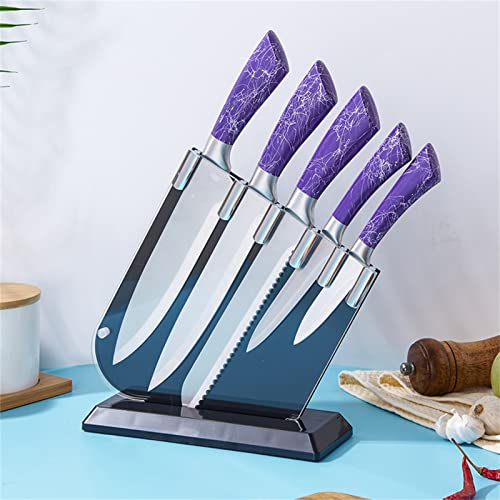 HRZZEOKV 6-teiliges Messerset mit Acryl-Messerblöcken - Küchenmesserset scharfer Edelstahl - Kochmesser Profi-Messerset - Kochmesser, Brotmesser, Tranchiermesser,Lila von HRZZEOKV