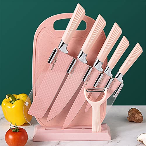 Küchenmesser-Set, Messerblock mit Messerset, 8-teiliges Messerset bestehend aus Kochmesser, Fleischmesser, Brotmesser, Küchenschere und Wetzstahl, ergonomischer Griff, extra scharf und rostfrei,Rosa von HRZZEOKV