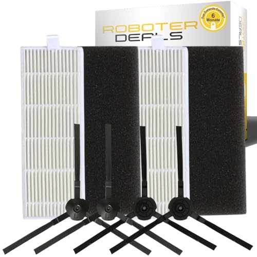 Zubehör Set, Ersatzteile für Ecovacs Deebot M82 (4x Seitenbürsten, 2x Filter). 100% passend und geprüfte Qualität. Stabile Borsten und dichte Filterstruktur. von HRobotic Accessoires