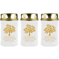 Grabkerze Grablicht - 3er Pack - ( Baum Gold ) - ca 48h / 2 Tage Brenndauer je Kerze ( 14,5cm, Ø 7cm ) - versch. Designs - Baum ( Gold ) von HS CANDLE