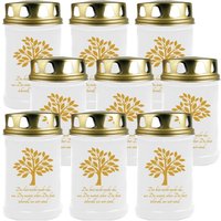 Grabkerze Grablicht - 9er Pack - ( Baum Gold ) - ca 48h / 2 Tage Brenndauer je Kerze ( 14,5cm, ø 7cm ) - versch. Designs - Baum ( Gold ) von HS CANDLE