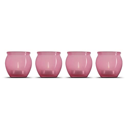 4 x Windlichter (Rosa) inkl. Teelicht, Teelichthalter für drinnen und draußen, 6cm x 6cm - Windlicht Gläser zur Deko von HS Candle