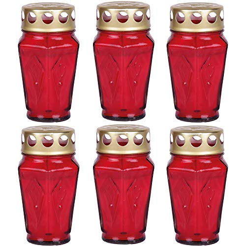 6X Grablicht Grabkerze aus Glas Eck (12,5cm) ca. 30 Stunden Brenndauer/Farbe: Rot von HS Candle