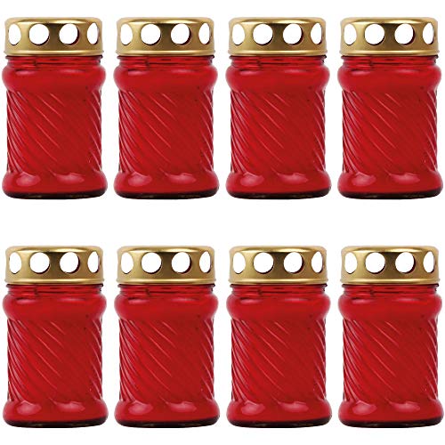 8X Grablicht Grabkerze aus Glas Rille (10.5cm) ca. 24 Stunden Brenndauer/Farbe: Rot von HS Candle