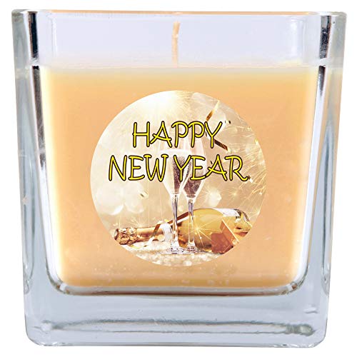 Duftkerze "Frohes Neues Jahr" im Viereck Glas, Ideal zu Neujahr, viele Motive zur Auswahl von HS Candle