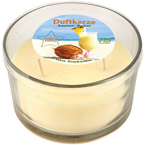 Duftkerze im Glas Cocktail - Longdrink Edition (Pina Colada), 36 Stunden Brenndauer - 3-Docht Kerze mit Duft, 380gr Wachsanteil von HS Candle