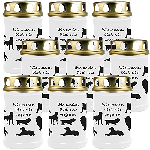Grabkerze Grablicht - 9er Pack - (Hunde) - ca 48h / 2 Tage Brenndauer je Kerze (14,5cm, Ø 7cm) - viele versch. Designs von HS Candle