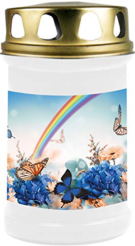 HS Candle 8er Pack Grabkerzen mit Motiv, Grablicht mit Brenndauer von ca. 2 Tage, Motiv: Regenbogen, in vielen weiteren Varianten von HS Candle