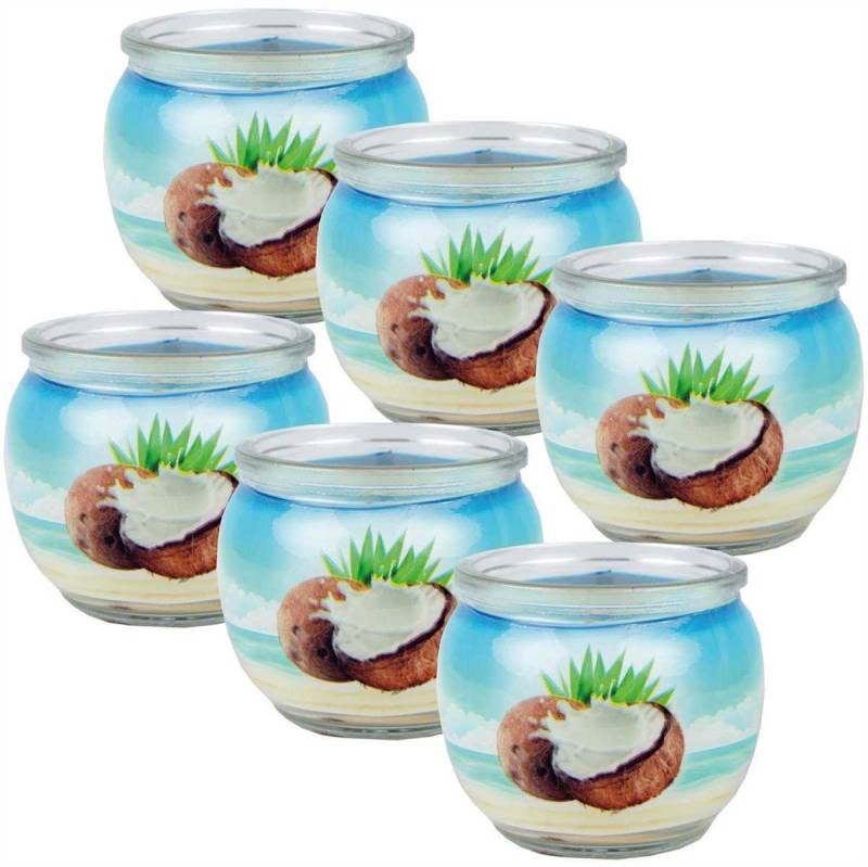 HS Candle Duftkerze (6-tlg), Kerze im Glas, Motiv-Kerze im 6er Pack mit ca. 22 Std. Brenndauer von HS Candle