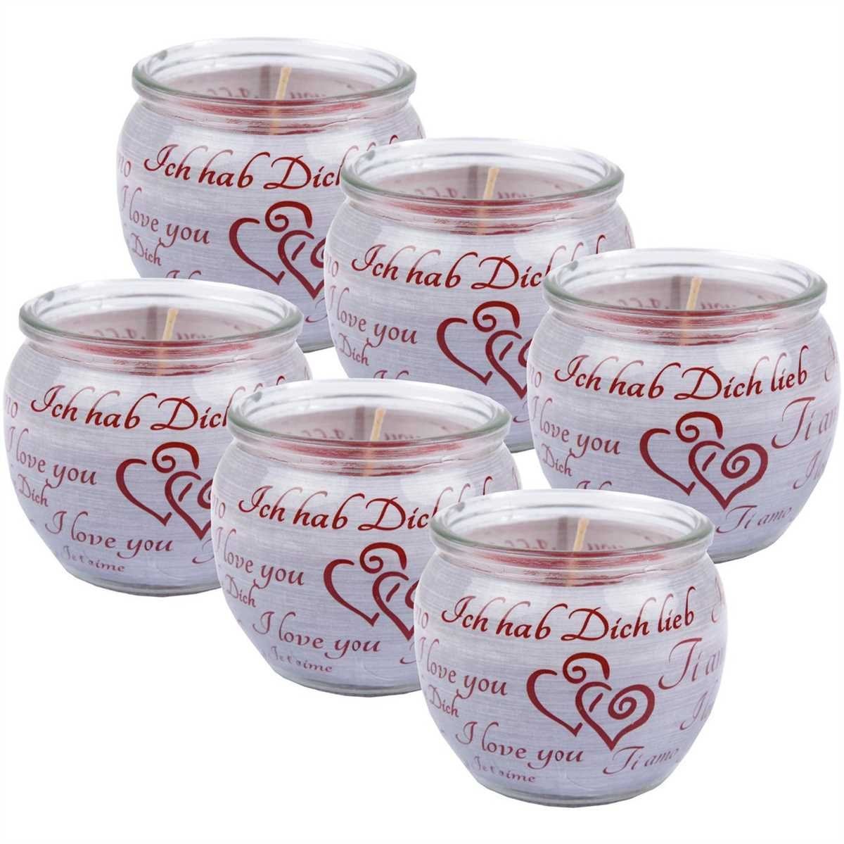 HS Candle Duftkerze (6-tlg), Kerze im Glas, Spruch-Kerze 6er Pack mit ca. 22 Std. Brenndauer, Höhe: 6cm, Ø7cm von HS Candle