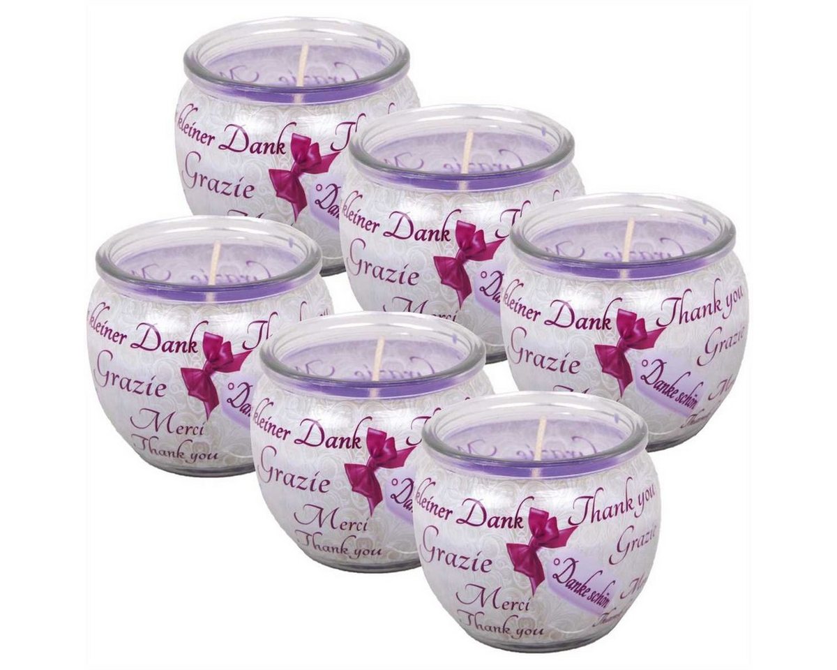 HS Candle Duftkerze (6-tlg), Kerze im Glas, Spruch-Kerze 6er Pack mit ca. 22 Std. Brenndauer, Höhe: 6cm, Ø7cm von HS Candle