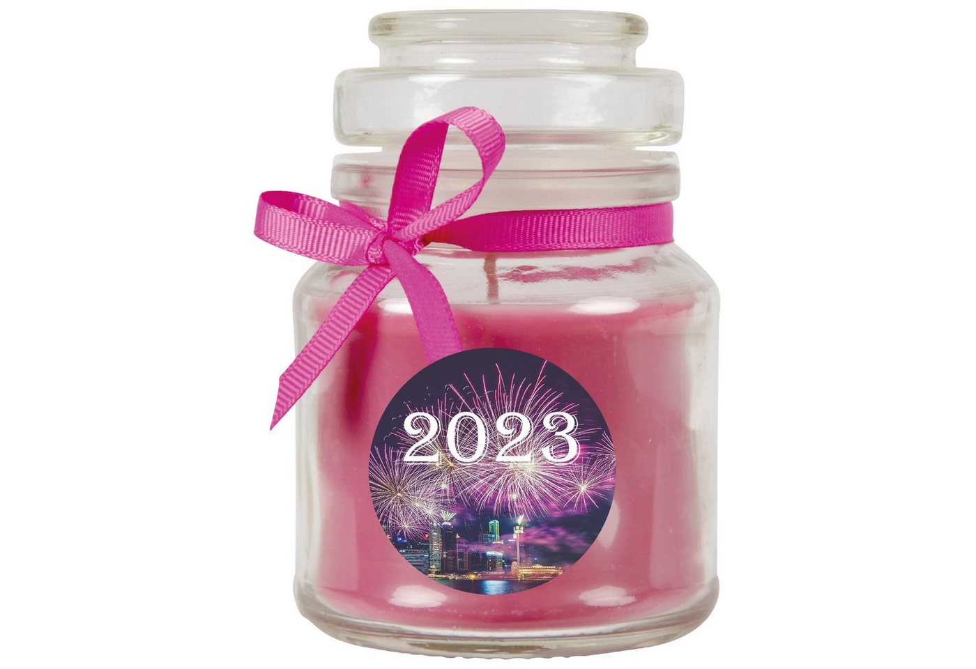 HS Candle Duftkerze Frohes Neues Jahr (1-tlg), Kerze im Bonbon Glas mit Neujahr - Motiv von HS Candle