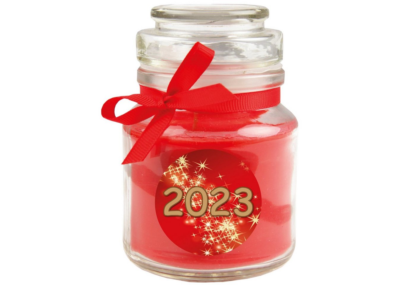 HS Candle Duftkerze Frohes Neues Jahr (1-tlg), Kerze im Bonbon Glas mit Neujahr - Motiv von HS Candle