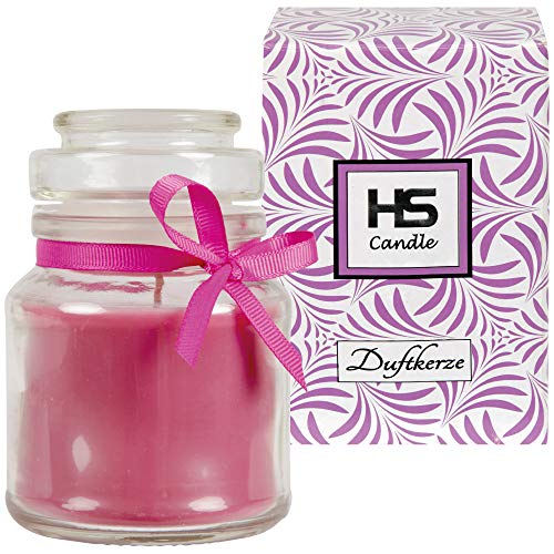 HS Candle Duftkerze Lavendel im Glas, Kerze 10cm x Ø7cm in Geschenkbox, 120gr. Wachs - Brenndauer ca. 30 Stunden, Duft Kerze BonBon Glas mit Deckel von HS Candle