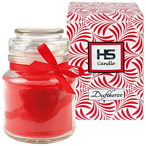 HS Candle Duftkerze Rose im Glas, Kerze 10cm x Ø7cm in Geschenkbox, 120gr. Wachs - Brenndauer ca. 30 Stunden, Duft Kerze BonBon Glas mit Deckel von HS Candle