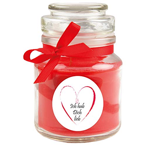 HS Candle Duftkerze im Bonbonglas Herzen, Duft: Rose (Rot), 120g - Brenndauer bis zu 30 Stunden, Kerze aus Glas mit Duft von HS Candle