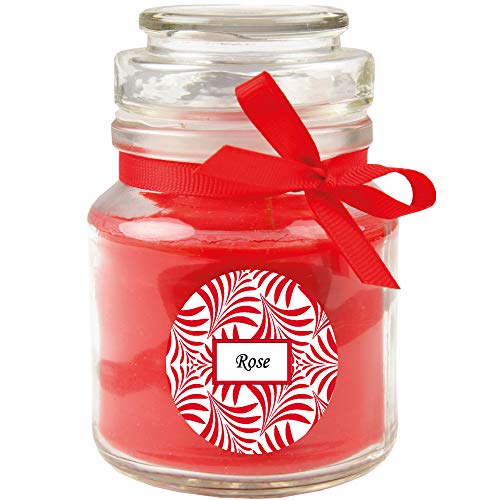 HS Candle Duftkerze mit Schriftzug Rose im Bonbon Glas, 120g Wachs - Brenndauer ca.: 30 Stunden, Kerze im Glas in Geschenkverpackung von HS Candle