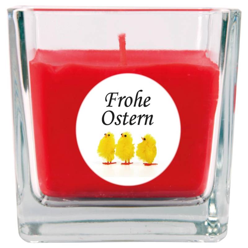 HS Candle Duftkerze & Glas Frohe Ostern Viereck 8 x 7,5cm Rose Küken von HS Candle