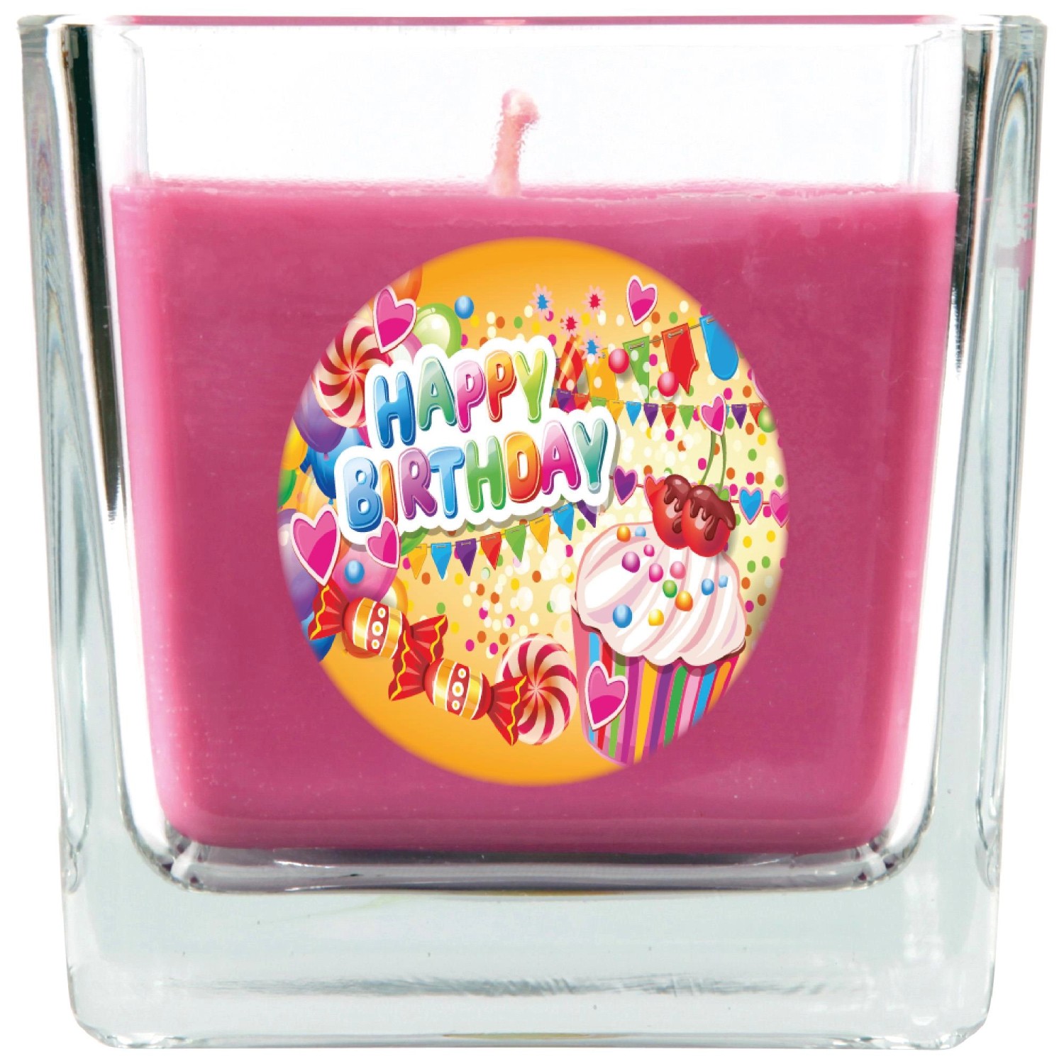 HS Candle Duftkerze & Glas Happy Birthday Viereck Lavendel Cupcake von HS Candle
