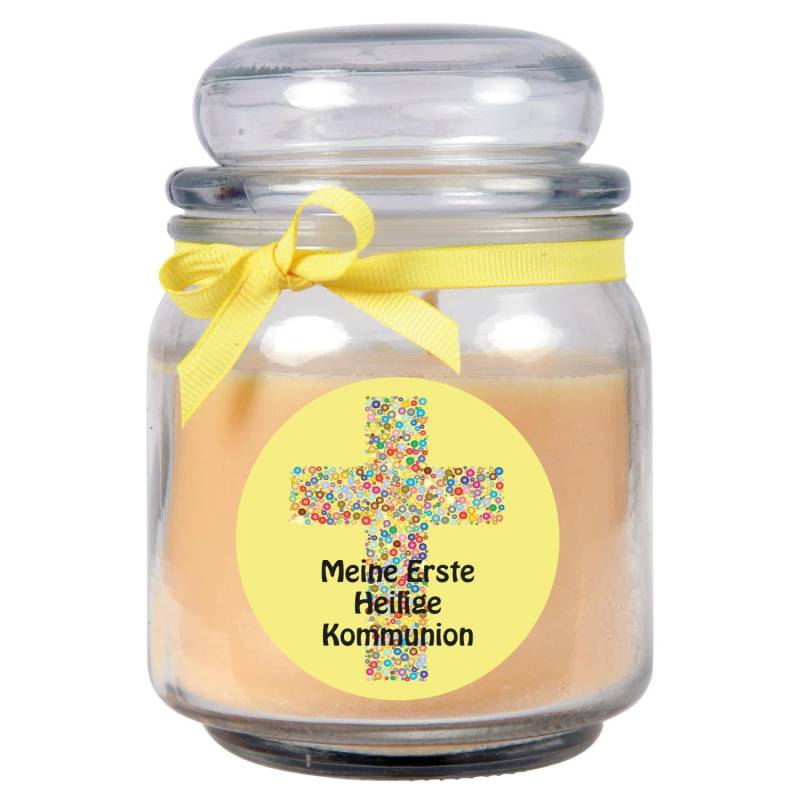HS Candle Duftkerze & Glas Kommunion Vanille Gelb von HS Candle