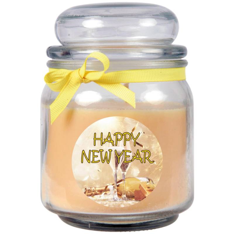HS Candle Duftkerze & Glas Neujahr Creme Bonbon 70h von HS Candle