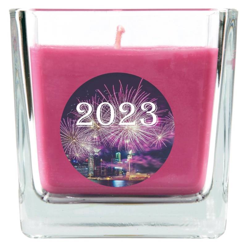 HS Candle Duftkerze & Glas Neujahr Lila Bonbon 50h von HS Candle