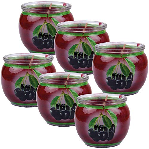 HS Candle Duftkerzen Motiv 6er Pack im Glas, lange Brenndauer und angenehmer Duft (Black Cherry) von HS Candle