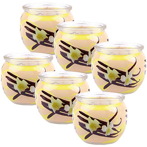 HS Candle Duftkerzen Motiv 6er Pack im Glas, lange Brenndauer und angenehmer Duft (Vanille) von HS Candle