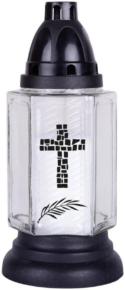 HS Candle Grabkerze (1-tlg), Grablaterne 24cm mit Kreuz- Motiv u. Kerze, Grablicht Grableuchte von HS Candle