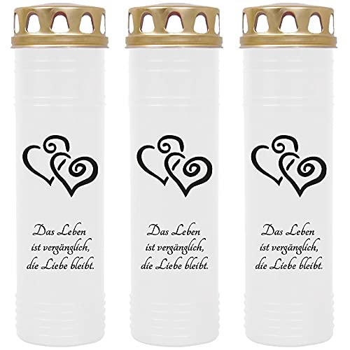 HS Candle Grabkerze Grablicht - 3er Pack - mit Motiv (2 Herzen Schwarz) - ca 170h / 7 Tage Brenndauer je Kerze (26cm, Ø 7cm) - viele versch. Designs von HS Candle