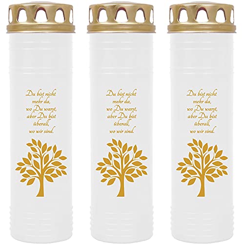 HS Candle Grabkerze Grablicht - 3er Pack - mit Motiv (Baum Gold) - ca 170h / 7 Tage Brenndauer je Kerze (26cm, Ø 7cm) - viele versch. Designs von HS Candle