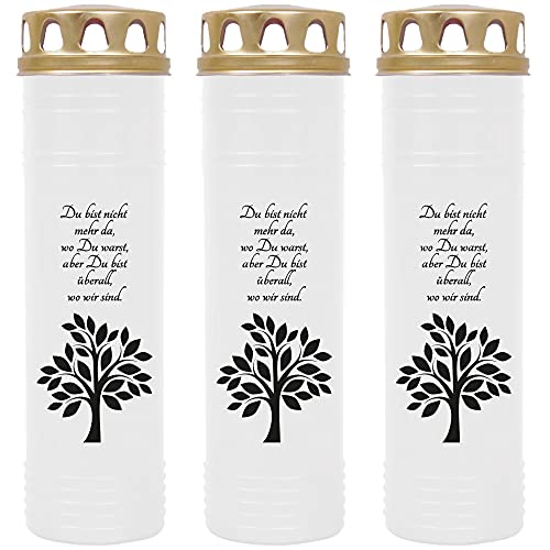 HS Candle Grabkerze Grablicht - 3er Pack - mit Motiv (Baum Schwarz) - ca 170h / 7 Tage Brenndauer je Kerze (26cm, Ø 7cm) - viele versch. Designs von HS Candle