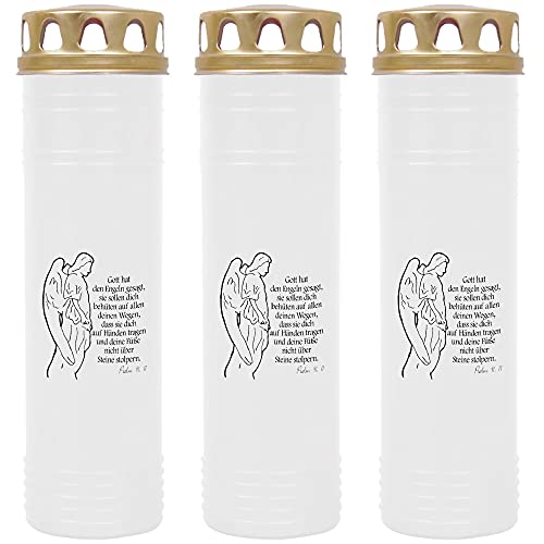 HS Candle Grabkerze Grablicht - 3er Pack - mit Motiv (Engel) - ca 170h / 7 Tage Brenndauer je Kerze (26cm, Ø 7cm) - viele versch. Designs von HS Candle