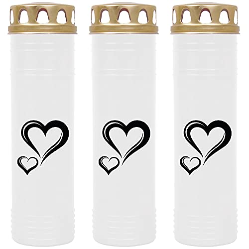 HS Candle Grabkerze Grablicht - 3er Pack - mit Motiv (Herz Groß) - ca 170h / 7 Tage Brenndauer je Kerze (26cm, Ø 7cm) - viele versch. Designs von HS Candle