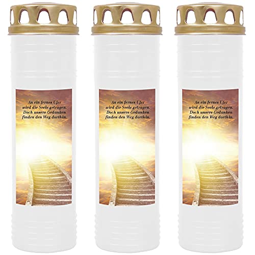 HS Candle Grabkerze Grablicht - 3er Pack - mit Motiv (Himmelstreppe) - ca 170h / 7 Tage Brenndauer je Kerze (26cm, Ø 7cm) - viele versch. Designs von HS Candle