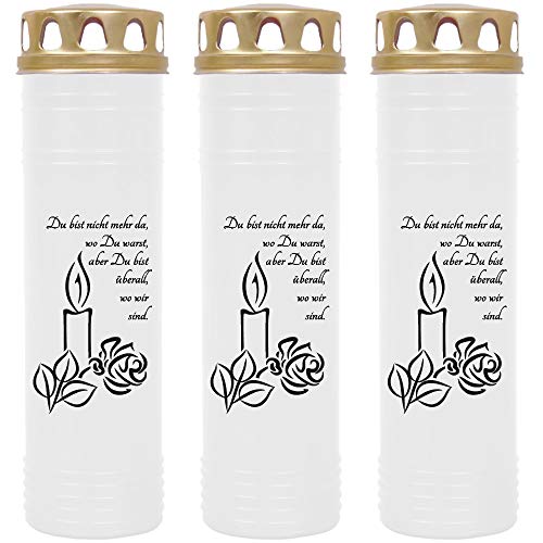 HS Candle Grabkerze Grablicht - 3er Pack - mit Motiv (Kerze) - ca 170h / 7 Tage Brenndauer je Kerze (26cm, Ø 7cm) - viele versch. Designs von HS Candle