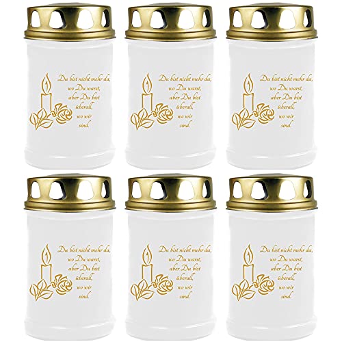 HS Candle Grabkerze Grablicht - 6er Pack - (Kerze Gold) - ca 40h Brenndauer je Kerze (14,5cm, Ø 7cm) - viele Verschiedene Designs von HS Candle